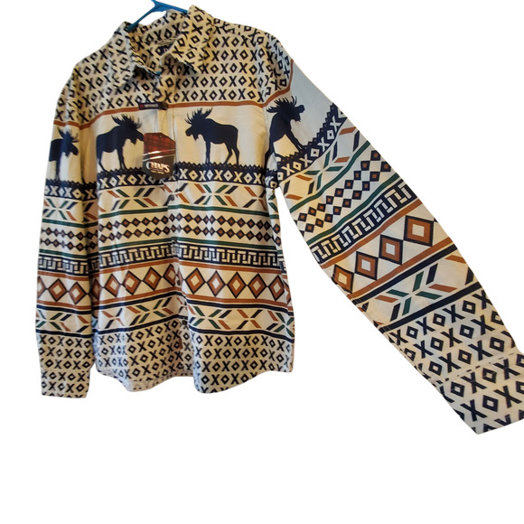 Chaps Double Sided Cotton Shirt 2XL Moose Print Long Sleeve Outdoors Cabin - Picture 3 of 12